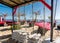 Cap Ferret, Arcachon Bay, France. Terrace on the small beach of Grand Piquey