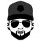 Cap football fan. Single icon in black style vector symbol. Elegant bearded man face in sunglasses. Vector hipster character. Fash