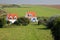 CAP GRIS NEZ, FRANCE - AUGUST 27, 2017: Colorful houses with surrounding fields in Cap Gris Nez, Cote d`Opale, Pas de Calais, Haut