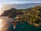 Cap le Dramont  Agay Bay  AnthÃ©or  la Baumette and Saint Raphael scenic and panoramic Aerial view at sunset in the French Riviera