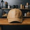 Cap mockup. Industrial background, realistic cap hat templates. angle view of adult caps mockup, generative ai