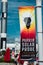 Cape Canaveral, Florida - August 13, 2018: Banner for Parker Solar Probe with rocket in background at NASA Kennedy Space