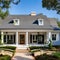 A Cape Cod-style home with a symmetrical facade, a central chimney, and a gabled roof4, Generative AI