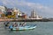 Cape Comorin Kanyakumari, India, West Bengal Tamil Nadu, March, 15, 2019. Fisherfolk on fishing boats from the beach and St. A