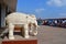 Cape Comorin Kanyakumari, India, West Bengal Tamil Nadu, March, 15, 2019.Sculptures of elephants at the entrance to the memori