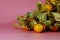 Cape gooseberry on pink background and space for write wording