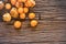 Cape gooseberry sweet fruits scene on wood table background