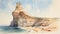 Cape Of Iran Watercolor Painting: Imposing Monumentality In Prairiecore Style