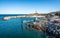 Cape Jervis headland panorama with the boat harbour and Cape Jervis lighthouse in SA Australia