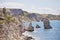 Cape Tarhankut, rocks Dzhangul, Crimea. Black sea landscape