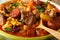 Cape Verde food: Cachupa with meat, chorizo and vegetables macro