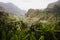 Cape Verde. Gorgeous view of famous fertile Paul Valley. Agriculture terraces of sugarcane in vertical valley sides