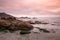 Cape Vilan Lighthouse, Cabo Vilano, in Galicia at sunset, Spain