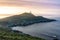 Cape Vilan Lighthouse, Cabo Vilano, in Galicia at sunset, Spain