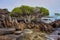 Cape york tip, rugged rocks and trees, anchored agains the huge currents at the tip of cape york australia