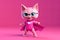 Caped Crusader Cat: A 3D-Generated Kitty\\\'s Dream Realized on Pink Gradient Background