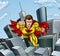 Caped Flying Super Hero City Scene