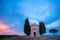 Capella Vitaleta, val D`Orcia, Tuscuny, Italy, 16 of July 2017. Tuscany holidays. Italy holidays tuscany. Summer landscape in