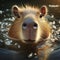 A Capibara swimming close up face. ai generative