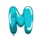 Capital English letter M made of blue glossy balloon. Funny kids education. Cartoon alphabet font. Flat vector design