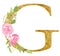 Capital G letter with blossom raster illustration