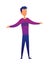 Capital gains income, royalties from investments. Bright vibrant violet vector. Man raises his hands up from joy