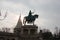 The capital of Hungary Budapest. Panorama of the city and its sculptural compositions on a misty winter day.