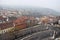 The capital of Hungary Budapest. Panorama of the city and its sculptural compositions on a misty winter day.