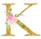 Capital K letter with blossom raster illustration