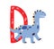 Capital letter D of childish English alphabet with cute baby dinosaur. Kids font with funny animal for kindergarten and