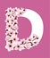 Capital letter D patterned with cherry blossom twig