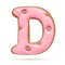Capital letter D. Pink gingerbread biscuit isolated on white