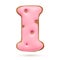 Capital letter I. Pink gingerbread biscuit isolated on white