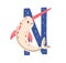 Capital letter N of English childish alphabet with animal in Scandinavian style. Kids font with narwhal for ABC and