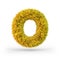 Capital letter O. Uppercase. Yellow fluffy and furry font. 3D