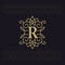 Capital letter R. Beautiful monogram. Elegant logo. Calligraphic design. Luxury emblem. Vintage ornament. Simple graphics style.