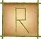 Capital letter R made of green bamboo sticks on old paper background