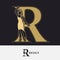 Capital letter R with Pretty Girl. Drawn Monogram for Logo Design, Invitations, Book, Restaurant, Services, Salons, Advertising,