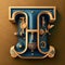 Capital letter T, steampunk alphabet in bronze metal and navy blue, AI generative