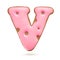 Capital letter V. Pink gingerbread biscuit isolated on white