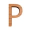 Capital wooden letter P, isolated over white background