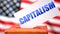 Capitalism and American elections, symbolized as ballot box with American flag  and a phrase Capitalism on a ballot to show that