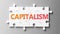 Capitalism complex like a puzzle - pictured as word Capitalism on a puzzle pieces to show that Capitalism can be difficult and