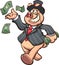 Capitalist rich pig throwing money at the air.