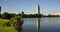 Capitol lake calm reflecting the Louisiana State Capital Building in Baton Rouge