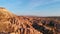 Cappadocia aerial drone view to sunset Red and Rose valley rocks, Goreme Turkey