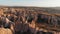 Cappadocia aerial drone view to sunset Red and Rose valley rocks, Goreme Turkey