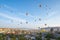 Cappadocia cityscape skyline with hot air balloon in Cappadocia, turkey