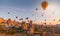 Cappadocia, Turkey - October 07 2019 - Magnificent view of daily morning hot air balloon flights in Cappadocia
