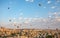 Cappadocia, Turkey - September 2021 “ romantic relaxing terraces in the historic Goreme town center surrounded by volcanic fiery